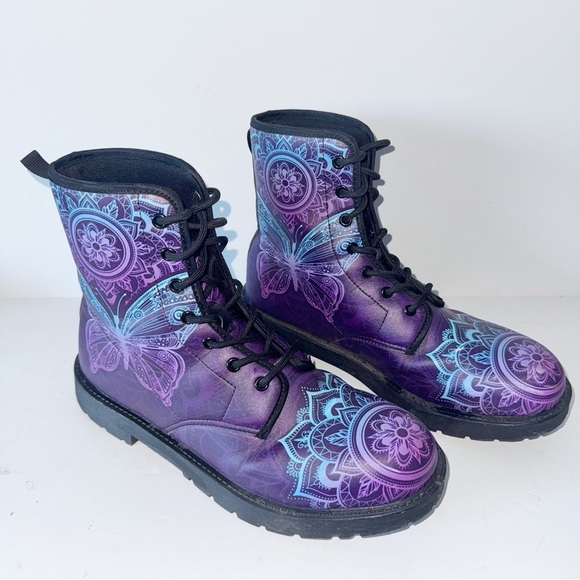 BUTTERFLY PURPLE Combat BOOTS MARTEN Inspired Y2K Moto Women’s Sz 40/9 - Picture 2 of 13
